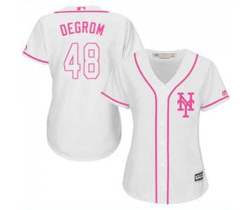 Mets #48 Jacob deGrom White Pink Fashion Women's Stitched Baseball Jersey