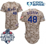 New York Mets Authentic #48 Jacob deGrom Camo Jersey with 2015 World Series Participant Patch
