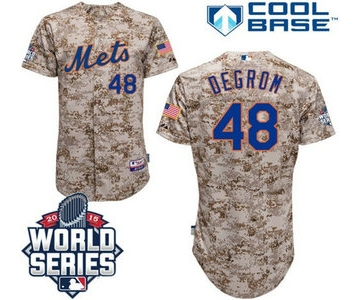 New York Mets Authentic #48 Jacob deGrom Camo Jersey with 2015 World Series Participant Patch