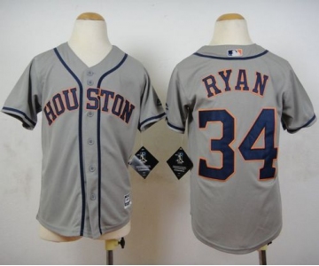 Astros #34 Nolan Ryan Grey Cool Base Stitched Youth Baseball Jersey