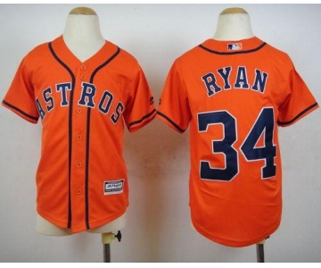 Astros #34 Nolan Ryan Orange Cool Base Stitched Youth Baseball Jersey