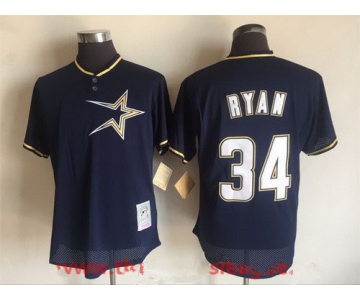 Men's Houston Astros #34 Nolan Ryan Navy Blue Mesh Batting Practice 1997 Throwback Jersey By Mitchell & Ness