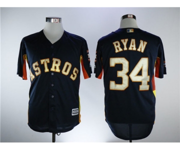 Men's Houston Astros #34 Nolan Ryan Navy Blue New Gold Program Flexbase Stitched MLB Jersey