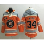 Men's Houston Astros #34 Nolan Ryan Retired Orange Baseball MLB Hoodie
