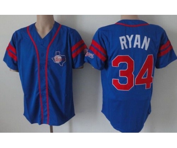 Men's Texas Rangers #34 Nolan Ryan Blue Throwback Jersey