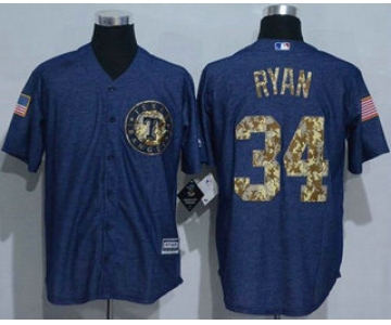 Men's Texas Rangers #34 Nolan Ryan Denim Blue Salute to Service Stitched MLB Jersey