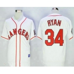 Men's Texas Rangers #34 Nolan Ryan Retired White Stitched 1995 All-Star Patch MLB Cooperstown Throwback Jersey