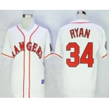 Men's Texas Rangers #34 Nolan Ryan Retired White Stitched 1995 All-Star Patch MLB Cooperstown Throwback Jersey