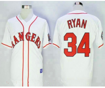 Men's Texas Rangers #34 Nolan Ryan Retired White Stitched 1995 All-Star Patch MLB Cooperstown Throwback Jersey