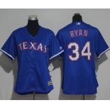Rangers #34 Nolan Ryan Blue Alternate Women's Stitched Baseball Jersey