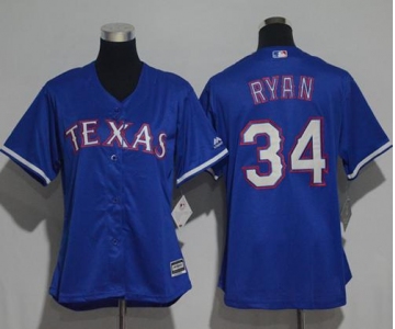 Rangers #34 Nolan Ryan Blue Alternate Women's Stitched Baseball Jersey