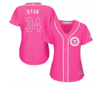 Rangers #34 Nolan Ryan Pink Fashion Women's Stitched Baseball Jersey