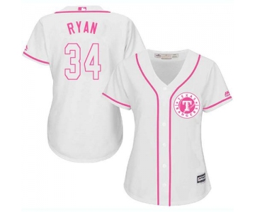 Rangers #34 Nolan Ryan White Pink Fashion Women's Stitched Baseball Jersey