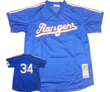 Texas Rangers #34 Nolan Ryan 1993 Mesh BP Blue Throwback Jersey
