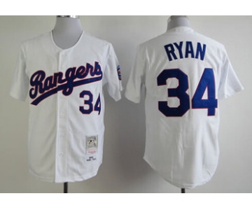 Texas Rangers #34 Nolan Ryan 1993 White Throwback Jersey