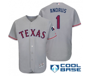 Men's Texas Rangers #1 Elvis Andrus Gray Stars & Stripes Fashion Independence Day Stitched MLB Majestic Cool Base Jersey