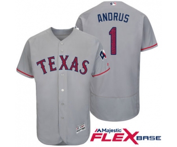 Men's Texas Rangers #1 Elvis Andrus Gray Stars & Stripes Fashion Independence Day Stitched MLB Majestic Flex Base Jersey