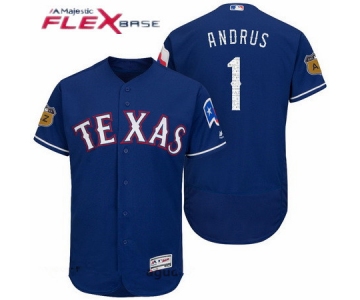 Men's Texas Rangers #1 Elvis Andrus Royal Blue 2017 Spring Training Stitched MLB Majestic Flex Base Jersey