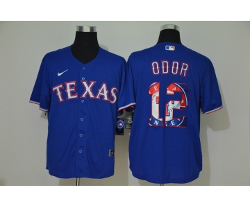Men's Texas Rangers #12 Rougned Odor Blue Team Logo Stitched MLB Cool Base Nike Jersey