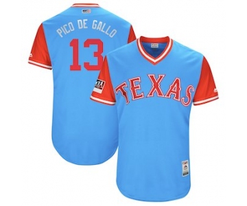 Men's Texas Rangers 13 Joey Gallo Pico de Gallo Majestic Light Blue 2018 Players' Weekend Authentic Jersey