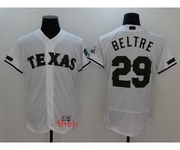 Men's Texas Rangers #29 Adrian Beltre White with Green Memorial Day Stitched MLB Majestic Flex Base Jersey
