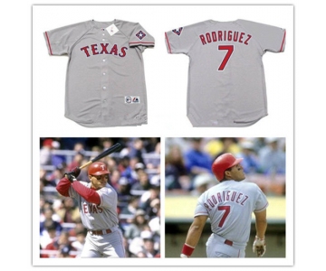 Men's Texas Rangers #7 Ivan Rodriguez 1995 Gray Stitched MLB Majestic Cooperstown Collection Jersey w2017 Hall of Fame Patch