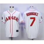 Men's Texas Rangers #7 Ivan Rodriguez White 1995 All-Star Patch Cooperstown Throwback Jersey