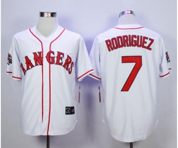 Men's Texas Rangers #7 Ivan Rodriguez White 1995 All-Star Patch Cooperstown Throwback Jersey
