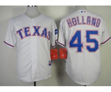 Texas Rangers #45 Derek Holland 2014 White Jersey