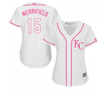 Royals #15 Whit Merrifield White Pink Fashion Women's Stitched Baseball Jersey