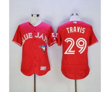 Blue Jays #29 Devon Travis Red Flexbase Authentic Collection Canada Day Stitched MLB Jersey