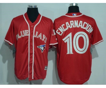 Men's Toronto Blue Jays #10 Edwin Encarnacion Red Stitched MLB 2016 Canada Day Majestic Cool Base Jersey