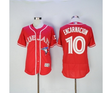 Men's Toronto Blue Jays #10 Edwin Encarnacion Red Stitched MLB 2016 Canada Day Majestic Flex Base Jersey