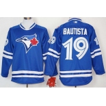 Men's Toronto Blue Jays #19 Jose Bautista Blue Alternate Long Sleeve Baseball Jersey