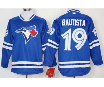 Men's Toronto Blue Jays #19 Jose Bautista Blue Alternate Long Sleeve Baseball Jersey
