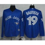 Men's Toronto Blue Jays #19 Jose Bautista Blue Alternate Long Sleeve New Cool Base Jersey