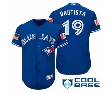 Men's Toronto Blue Jays #19 Jose Bautista Royal Blue Stars & Stripes Fashion Independence Day Stitched MLB Majestic Cool Base Jersey