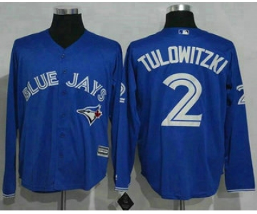 Men's Toronto Blue Jays #2 Troy Tulowitzki Blue Alternate Long Sleeve New Cool Base Jersey