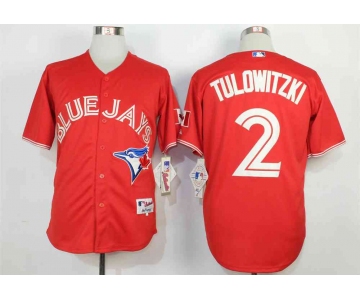 Men's Toronto Blue Jays #2 Troy Tulowitzki Red Canada Day Cool Base Jersey