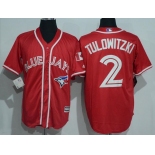 Men's Toronto Blue Jays #2 Troy Tulowitzki Red Stitched MLB 2016 Canada Day Majestic Cool Base Jersey