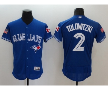 Men's Toronto Blue Jays #2 Troy Tulowitzki Royal Blue Fashion Stars & Stripes 2016 Flexbase Majestic Jersey