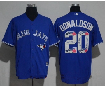 Men's Toronto Blue Jays #20 Josh Donaldson Royal Blue Team Logo Ornamented Stitched MLB Majestic Cool Base Jersey