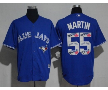 Men's Toronto Blue Jays #55 Russell Martin Royal Blue Team Logo Ornamented Stitched MLB Majestic Cool Base Jersey