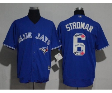 Men's Toronto Blue Jays #6 Marcus Stroman Royal Blue Team Logo Ornamented Stitched MLB Majestic Cool Base Jersey