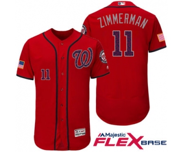 Men's Washington Nationals #11 Ryan Zimmerman Red Stars & Stripes Fashion Independence Day Stitched MLB Majestic Flex Base Jersey