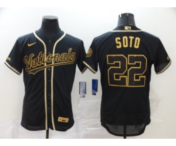 Men's Washington Nationals #22 Juan Soto Black With Gold Stitched MLB Flex Base Nike Jersey