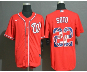 Men's Washington Nationals #22 Juan Soto Red Team Logo Stitched MLB Cool Base Nike Jersey