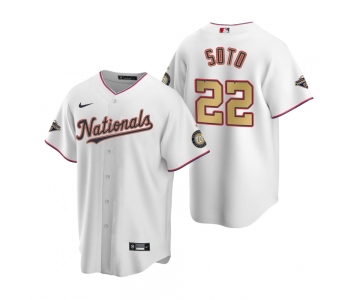 Men's Washington Nationals #22 Juan Soto White Gold 2019 World Series Champions Stitched MLB Cool Base Nike Jersey