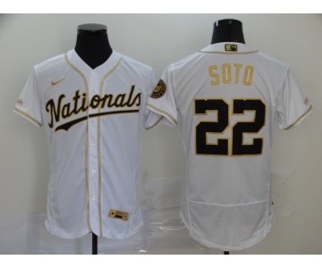 Men's Washington Nationals #22 Juan Soto White With Gold Stitched MLB Flex Base Nike Jersey