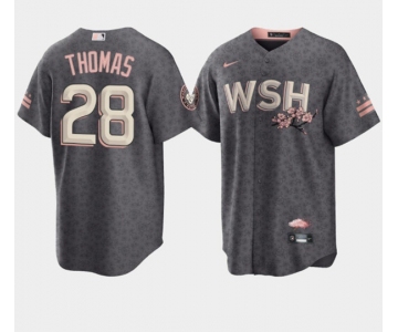 Men's Washington Nationals #28 Lane Thomas 2022 Grey City Connect Cherry Blossom Cool Base Stitched Jersey